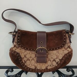 Vintage Coach Brown Jacquard Signature Carryall Satchel Bag